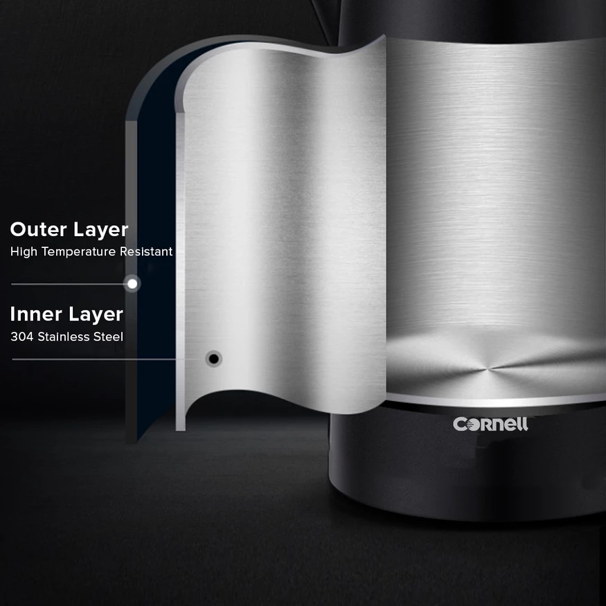 Cornell 1.5L Cool Touch Double Wall Cordless Kettle with full inner Stainless Steel CJKE150SSB