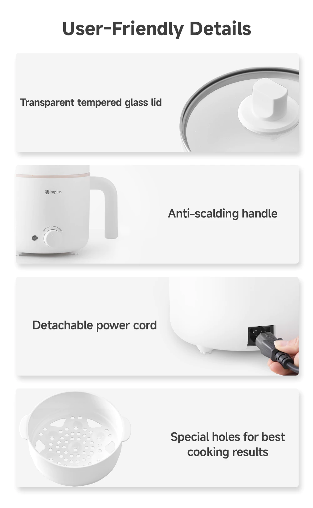 Simplus 1.7 - liter rice cooker with 630 - watt rapid heating, non - stick coating and two - temperature settings DZGH011
