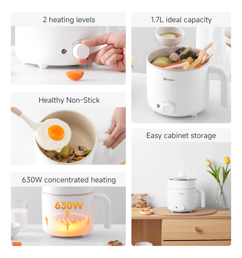 Simplus 1.7 - liter rice cooker with 630 - watt rapid heating, non - stick coating and two - temperature settings DZGH011