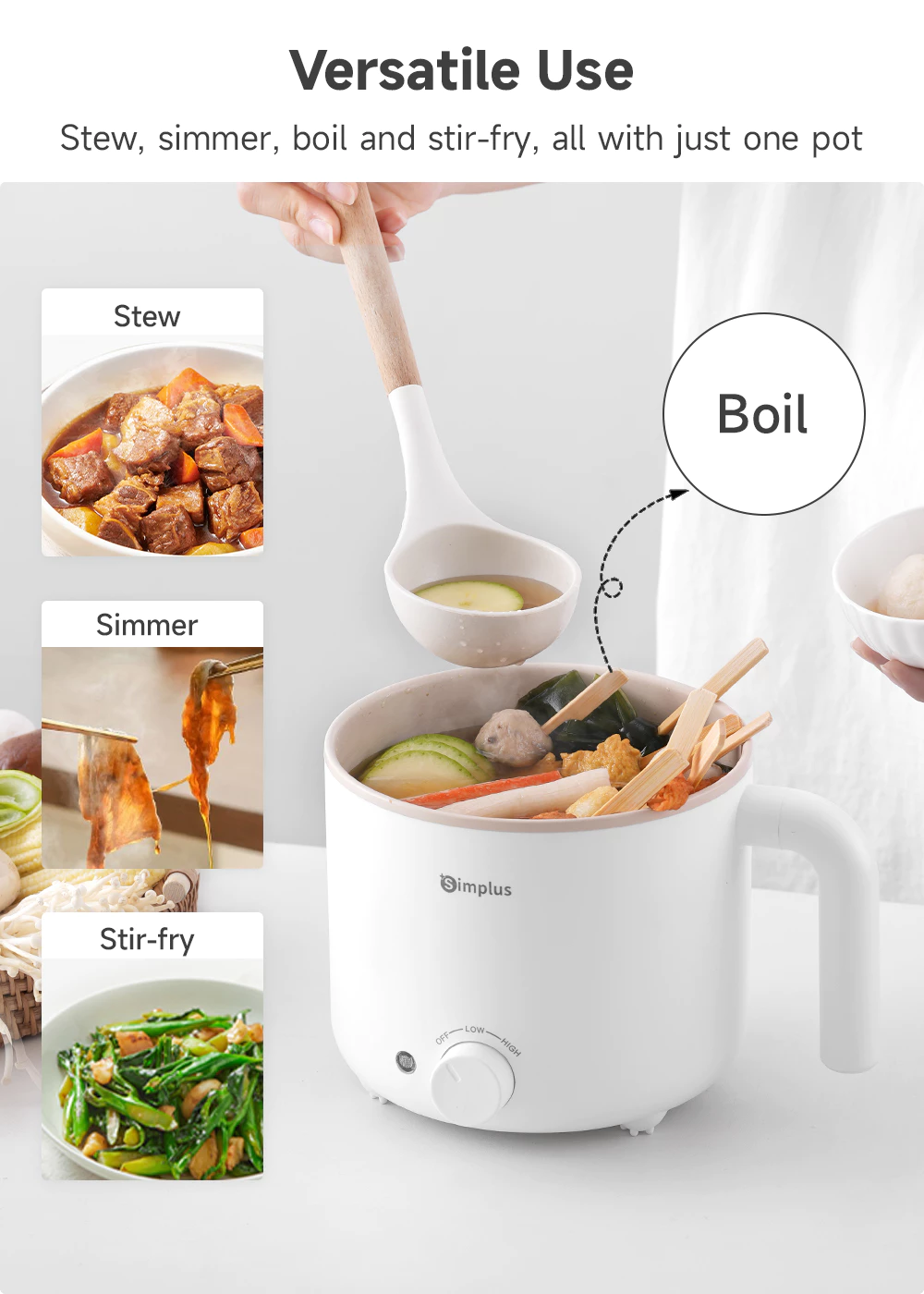 Simplus 1.7 - liter rice cooker with 630 - watt rapid heating, non - stick coating and two - temperature settings DZGH011