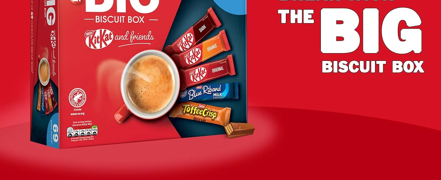 【New User Only】Nestlé Kitkat and Friends Big Biscuit Box | 69 x Chocolate Biscuit Bars – KitKat, Blue Riband, Toffee Crisp | Bulk Chocolate Box 1.357kg  X2 boxes