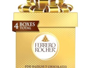 【Flash Sale】Ferrero Rocher, 4 Holiday Gift Boxes, Gourmet Milk Chocolate Hazelnut, Chocolate Gift Box, Individually Wrapped, 7.9 oz Each