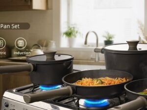 Astercook 19 Pcs Pots and Pans Set Non Stick. Black Titanium Induction Kitchen Cookware Sets. Non toxic Healthy Non Stick Kitchen Cooking Set with Frying Pans Set. PFAS PTFE PFOA PFOS Free