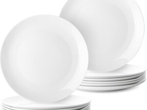 BTaT- White Dinner Plates. 10.5 inch. Set of 12. Restaurant Dishes. White Porcelain Dinner Plates. Christmas Gifts