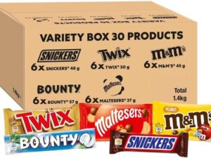 Mixed Bulk Chocolate Box, M&M's Peanuts, Snickers, Twix, Maltesers, Bounty, 1.4kg