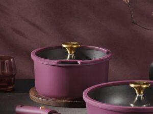 CAROTE 21pcs Pots and Pans Set. Nonstick Cookware Set Detachable Handle. Induction Kitchen Cookware Sets Non Stick with Removable Handle. RV Cookware Set. Gold and Purple