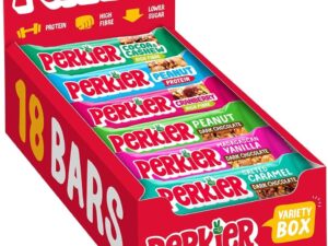 【Flash Sale】Perkier Variety Box (18 bars), Vegan, Gluten Free, Protein, Lower Sugar, Healthy Snacks for Adults, Low Calorie, Halal, Breakfast Bar, High Fibre, Nut, Cereal, Gut Health, Multipack, Plant Based