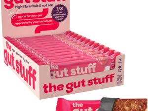 【Flash Sale】The Gut Stuff High Fibre Fruit & Nut Bars – Gut Friendly Snack, Gluten Free, Vegan, Low Calorie, All Natural - Raspberry & Coconut, 12 x 35g Box