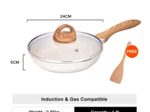 JEETEE White Granite Stone Non Stick Frying Pan with Cover Kawali Sale Cooking Pan Non Stick Frying Fan Induction Compatible