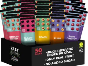 【Flash Sale】Fruit Snacks by Zest Delites, Dried Fruit Leather Bars, Healthy Snacks for Adults, Vegan, Healthy Sweets, Apple-Based Blackberry, Strawberry, Peach, Tart Cherry, Plum, 25g x 50