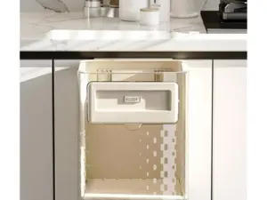 Hanging Kitchen Trash Can, Dingrich 3 Gallon Collapsible Waste Bin, Small Plastic Folding Hang Garbage Can for Cabinet Bedroom Bathroom Kitchen Office Car, Beige