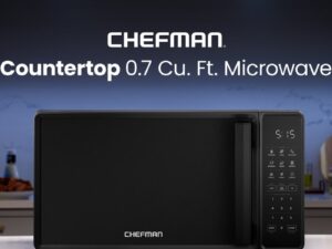 Chefman Countertop Microwave Oven 0.7 Cu. Ft.. 700 Watts with 10 Power Levels. 6 Cooking Presets with One-Touch Express Cook. Eco Mode. Child Safety Lock. & Mute Button - Black