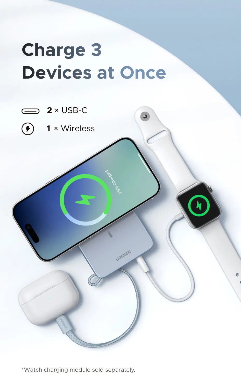 UGREEN 10000mAh Qi2 25W Magsafe Power Bank Wireless Charging Fast charging MagFlow Powerbank Built in Type-C Cable for iPhone 17 Series iPhone 16 Pro Max Qi2.2 Version
