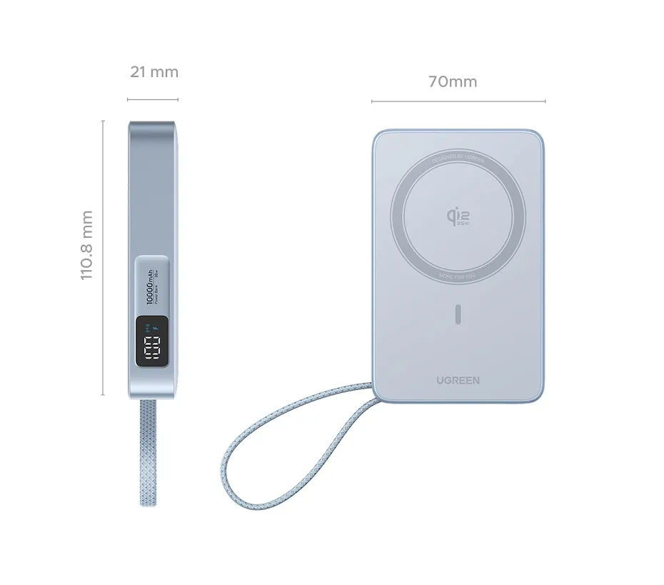 UGREEN 10000mAh Qi2 25W Magsafe Power Bank Wireless Charging Fast charging MagFlow Powerbank Built in Type-C Cable for iPhone 17 Series iPhone 16 Pro Max Qi2.2 Version