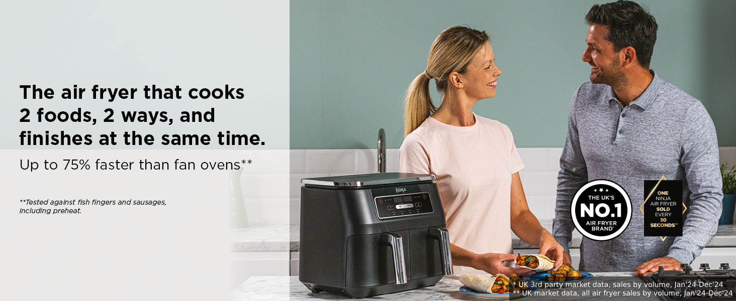 Big Sale-Foodi Dual Zone Digital Air Fryer, 2 Drawers, 7.6L, 4-in-1