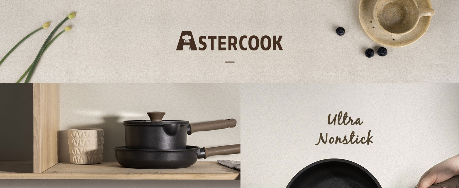Astercook 19 Pcs Pots and Pans Set Non Stick. Black Titanium Induction Kitchen Cookware Sets. Non toxic Healthy Non Stick Kitchen Cooking Set with Frying Pans Set. PFAS PTFE PFOA PFOS Free