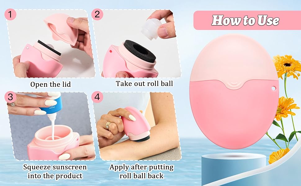 Sunscreen Applicator for Kids with Roller Ball & Soft Sponge - Refillable. Spill-Proof. Travel Size (1.85 oz) - Easy Sunscreen Roll-On for Children. No Mess Baby Sun Lotion Brush