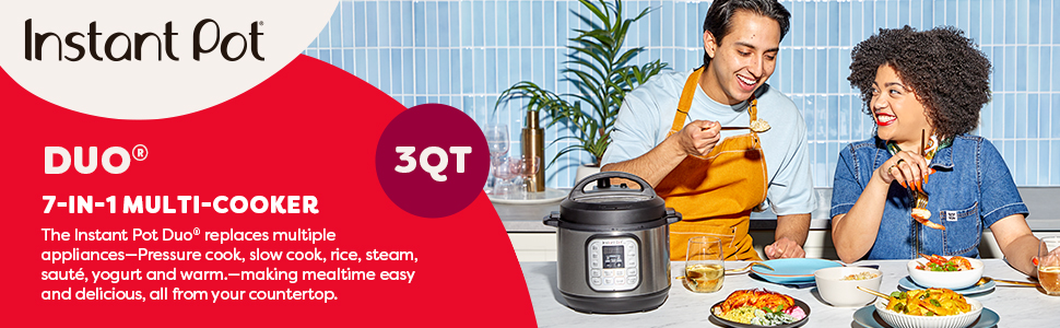 Instant Pot Duo 7-in-1 Mini Electric Pressure Cooker. Slow Rice Cooker. Steamer. Sauté. Yogurt Maker. Warmer & Sterilizer. Includes Free App with over 1900 Recipes. Stainless Steel. 3 Quart
