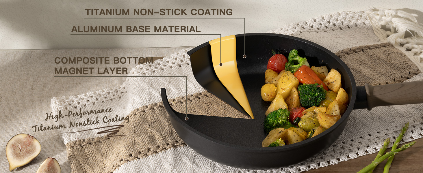 Astercook 19 Pcs Pots and Pans Set Non Stick. Black Titanium Induction Kitchen Cookware Sets. Non toxic Healthy Non Stick Kitchen Cooking Set with Frying Pans Set. PFAS PTFE PFOA PFOS Free