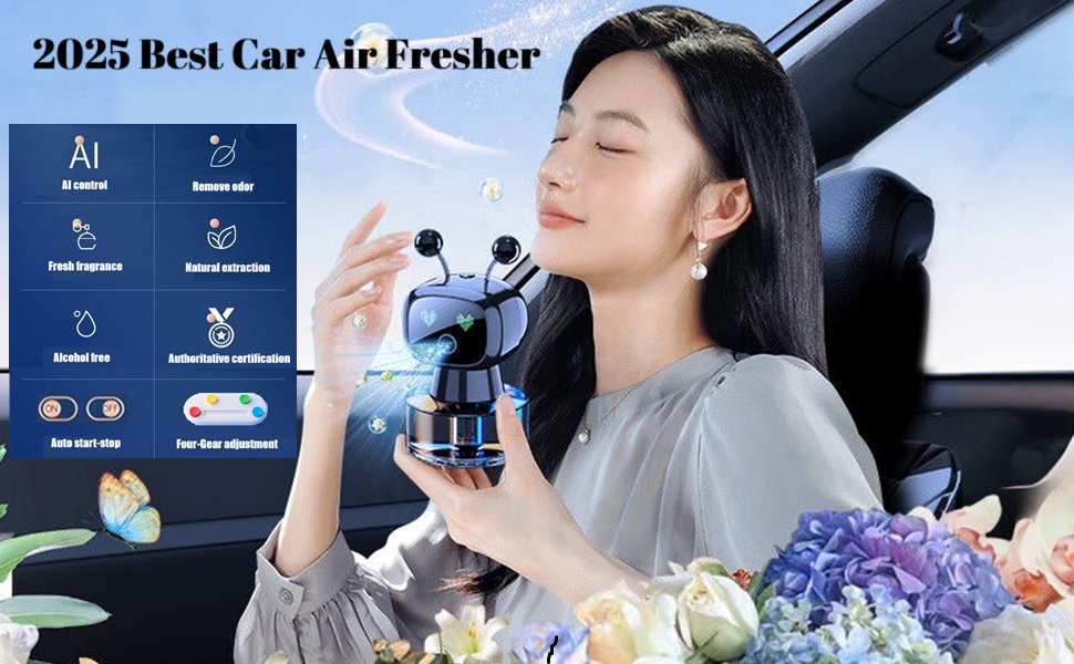 Robot Intelligent Aromatherapy Machine. Smart Cute Robot Car Air Freshener - Fine Spray/Fillable/Four-Gear Adjustment/Vibration Sensing/On-Off/Large Capacity Long-Lasting Fragrance/Red-V2(Hilton)