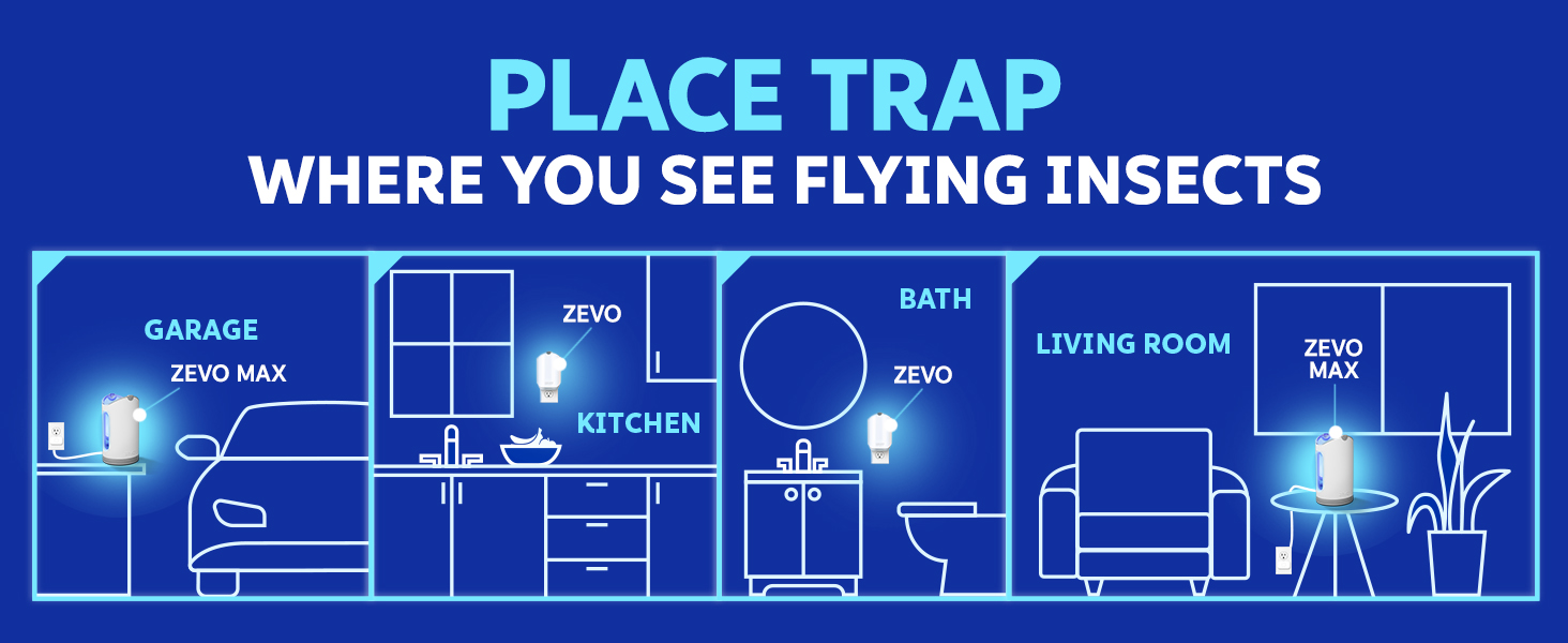 Zevo 2 Flying Insect Traps & 2 Refill Cartridges - Plug in Fly Trap & Indoor Bug Catcher for Gnats. House & Fruit Flies - Blue & UV Light Technology. Mess-Free Alternative to Bug Zapper
