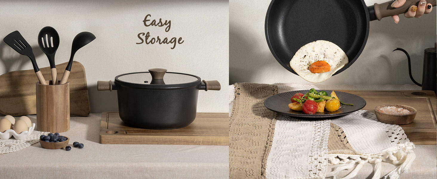 Astercook 19 Pcs Pots and Pans Set Non Stick. Black Titanium Induction Kitchen Cookware Sets. Non toxic Healthy Non Stick Kitchen Cooking Set with Frying Pans Set. PFAS PTFE PFOA PFOS Free