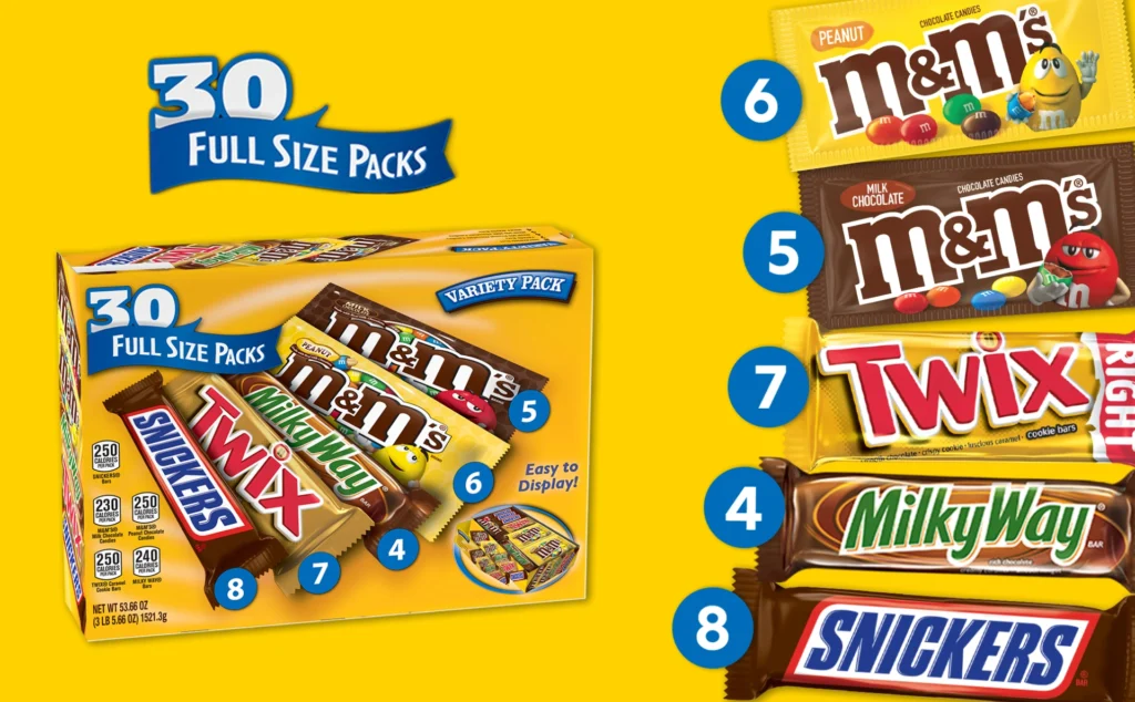 M&M’s, Snickers and More Chocolate Candy Bars, Variety Pack, 30-count