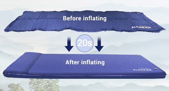 Elegear Self Inflating Sleeping Pad, 3.18'' Ultra-Thick Memory Foam Camping Pad with Pillow, 20s Fast Inflating Camping Mattress Pad, 4-Season Insulated Camp Sleeping Mat for Camping/Travel/Tent/Car