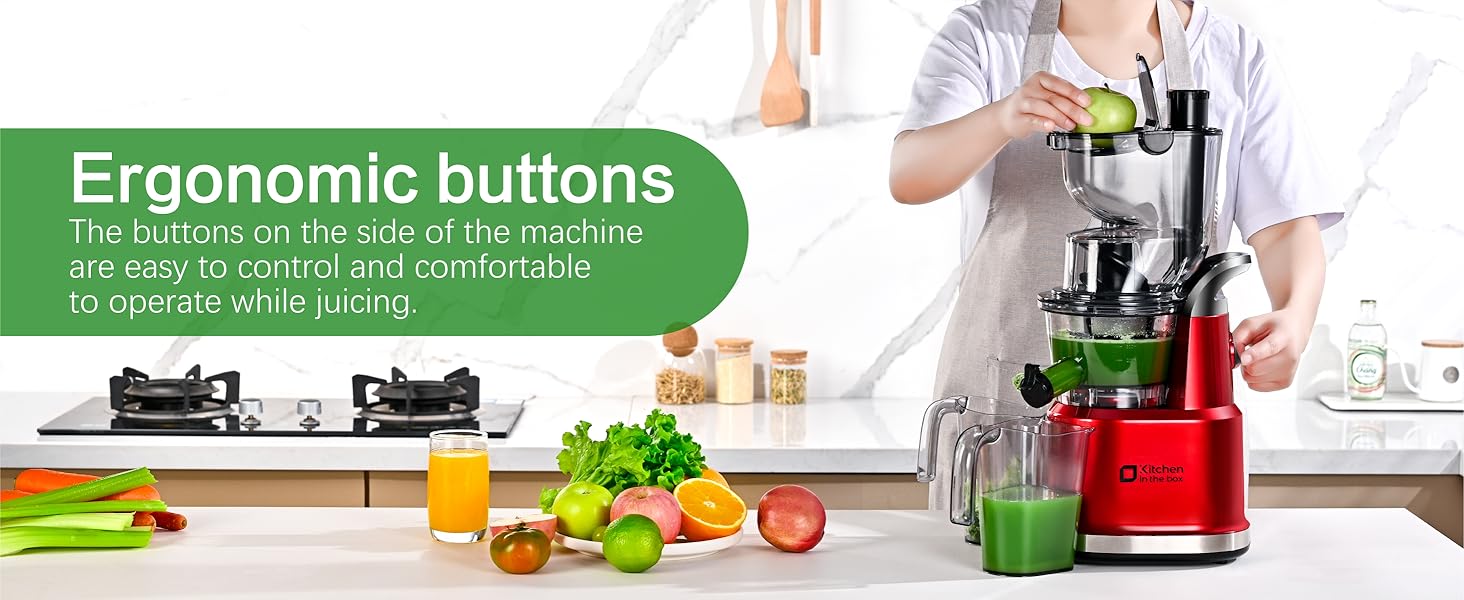 Cold Press Juicer Machines. Kitchen in the Box Slow Masticating Juicers Machine.3.26inch Large Wide Feed Chute Fit Whole Fruits & Vegetables.BPA Free.Easy to Clean (Bright Red)
