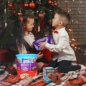 【Flash Sale】Assorted Christmas Chocolate Tubs Selection - Pack of 5 - Bulk Buy of Roses, Heroes, Quality Street, Celebrations Chocolate Pralines & 1 Terry's Orange Chocolate with Topline Card for Chocolate Gifts