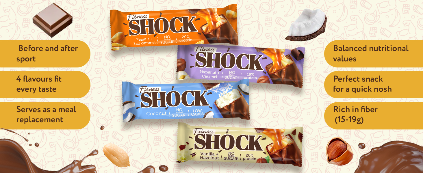 【Limited-Time Offer】FitnesSHOCK Protein Bars Variety Pack (24-Count) – No Added Sugar, High Protein (20%), Low Carb, Low Calorie, High in Dietary Fiber, 24 x 50g