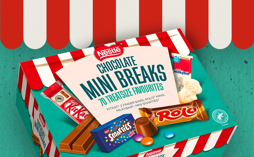 【Flash Sale】Nestlé Chocolate Mini's Selection Box, 70 Chocolate Biscuit Bars - Kit Kat, Smarties, Rolos, Milkybar, Sharing Bulk Chocolate Box