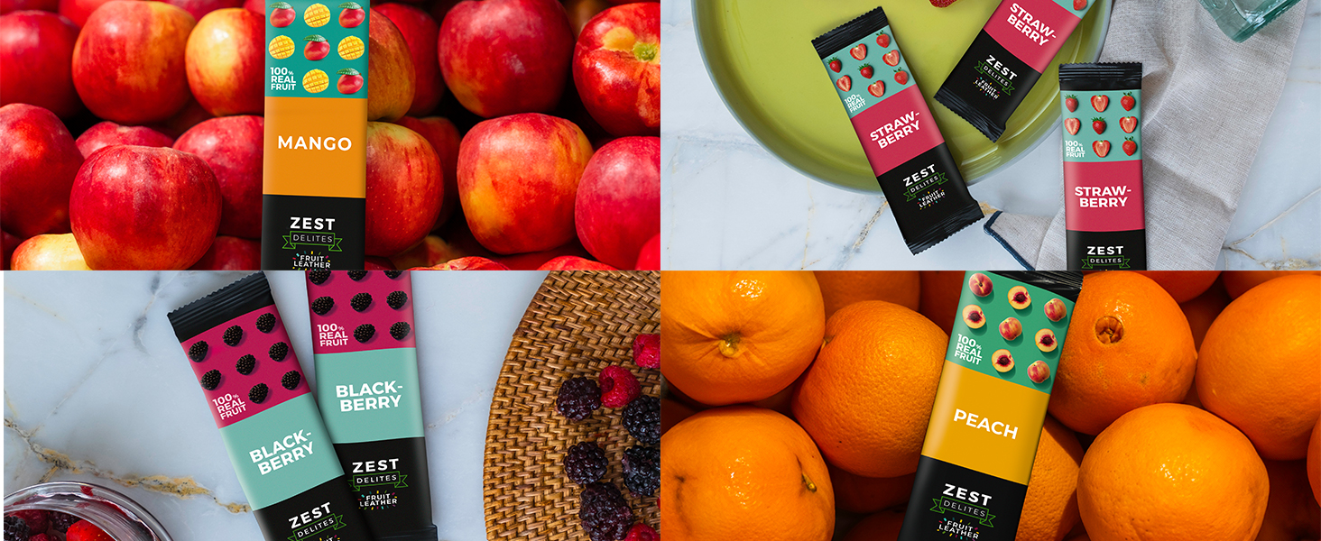 【Limited-Time Offer】Zest Delites Fruit Gummies, Dried Fruit Gummy Bars – Healthy Snack for Adults, Vegan, Healthy Dessert – Flavors: Apple & Blackberry, Strawberry, Peach, Sour Cherry, Plum – 25g x 50 Bars