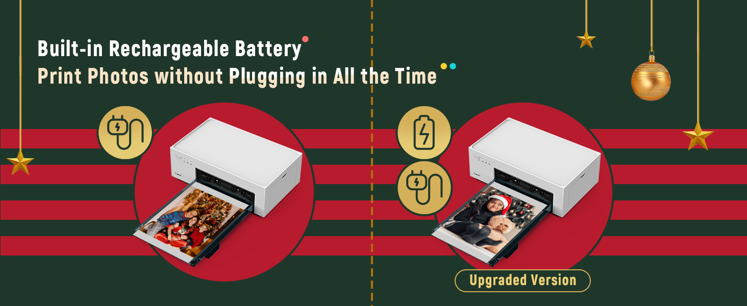 Liene White M200 4x6'' Photo Printer Battery Edition. Wireless Photo Printer for iPhone Android. Dye Sublimation Printing Full-Color Photo 20-Sheet. Portable Picture Printer Ideal for Travel Home Use