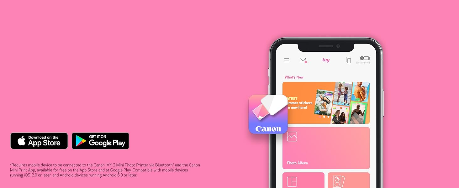 Canon Ivy 2 Mini Photo Printer. Print from Compatible iOS & Android Devices. Sticky-Back Prints. Blush Pink