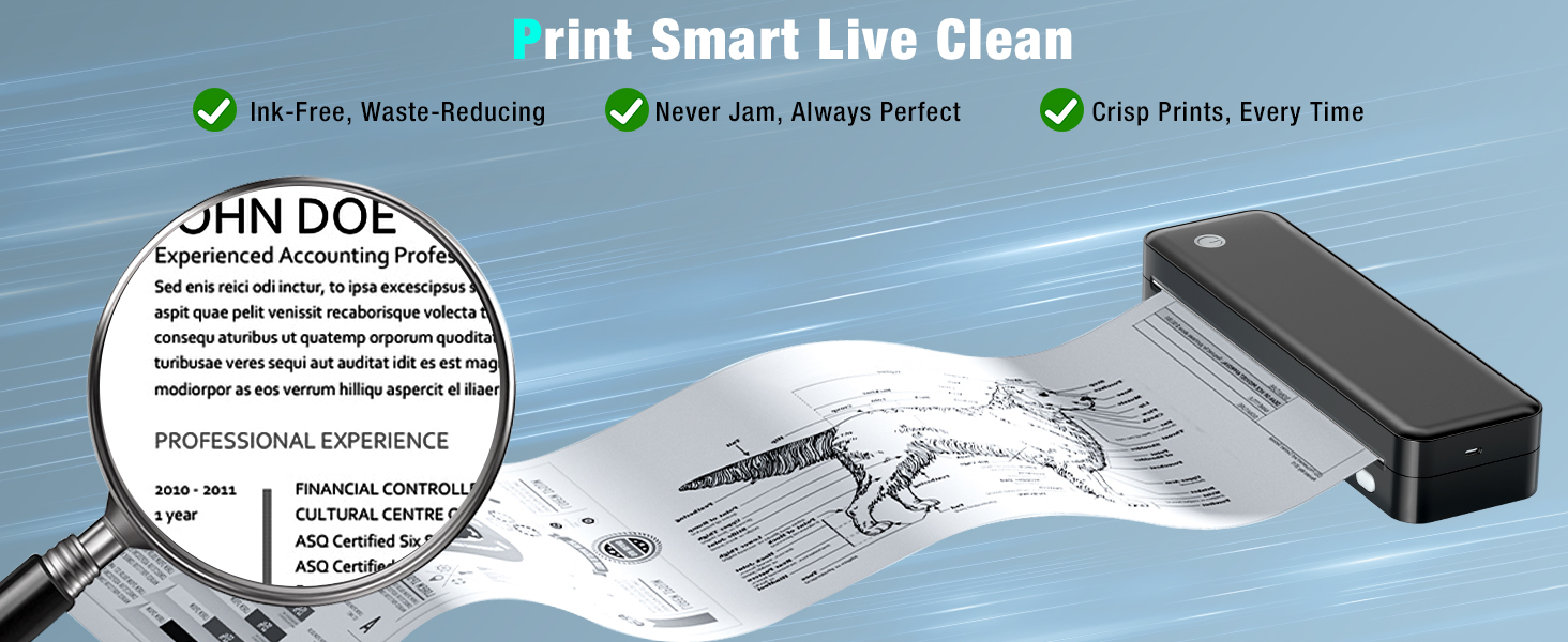Portable Printer Wireless for Travel. Inkless Thermal Printer Supports 8.5 x 11 Inch Thermal Paper. Bluetooth Compatible with iOS. Android. Laptop Includes 2 Rolls & 10 Sheets of Paper Kit