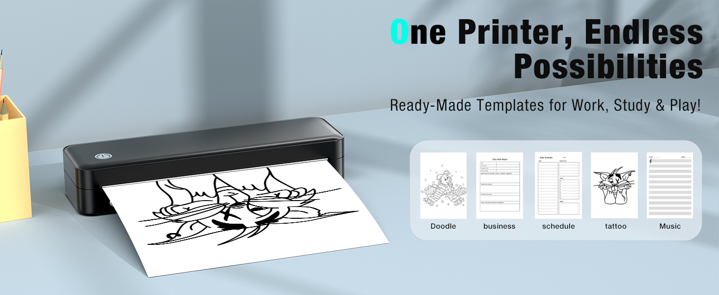 Portable Printer Wireless for Travel. Inkless Thermal Printer Supports 8.5 x 11 Inch Thermal Paper. Bluetooth Compatible with iOS. Android. Laptop Includes 2 Rolls & 10 Sheets of Paper Kit