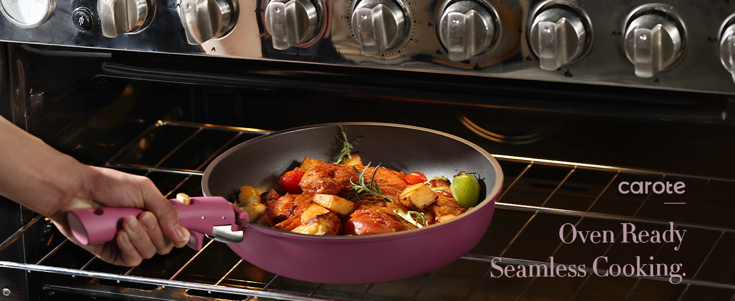 CAROTE 21pcs Pots and Pans Set. Nonstick Cookware Set Detachable Handle. Induction Kitchen Cookware Sets Non Stick with Removable Handle. RV Cookware Set. Gold and Purple