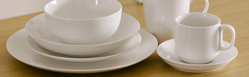 BTaT- White Dinner Plates. 10.5 inch. Set of 12. Restaurant Dishes. White Porcelain Dinner Plates. Christmas Gifts