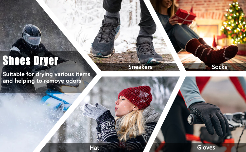 Shoe Dryer Glove Dryer. Dry Wet Shoes with 360°Heat Blower. Intelligent Shoes Dryer with Four Timer. Suitable for Sneaker. Glove. Boots. Ski Boot. Helmet. Folding and hanging Design