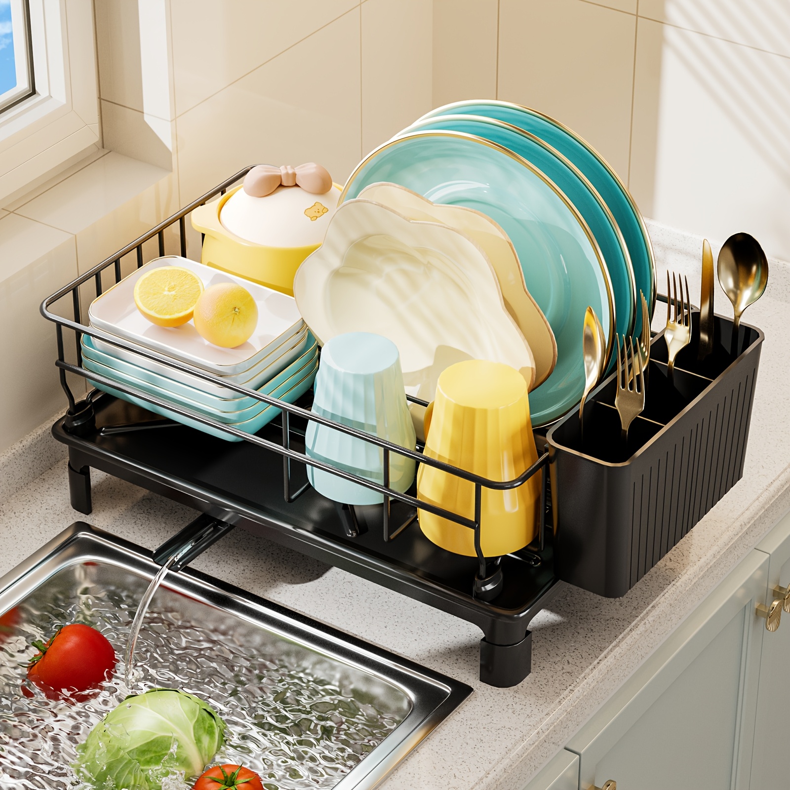 Space-Saving Dish Rack with Cutlery Holder & Drainboard – Only RM17.99! Limited Stock Available!