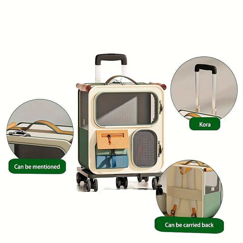 Pet Rolling Suitcase with Five Silent Wheels, Anti-Slip And Shockproof Cat Carrier for Convenient Outdoor Use, Breathable Mesh Dual-Shoulder Backpack with Large Capacity, Suitable for Carrying Or Pulling, for Cats And Dogs Up to 10Kg.
