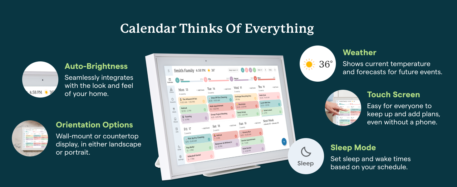 Skylight Calendar: 15-inch Wall Planner Digital Calendar & Chore Chart. Smart Touchscreen Interactive Display for Family Schedules – Wall Mount Included. Great for Organizing Your 2026 Calendar