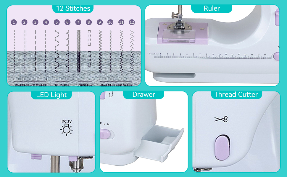 Mini Sewing Machine for Beginners. Portable Electric Sewing Machine with Dual Speed. 12 Built-in Stitches. Foot Pedal. and Accessories Kit for Home DIY Projects & Gift