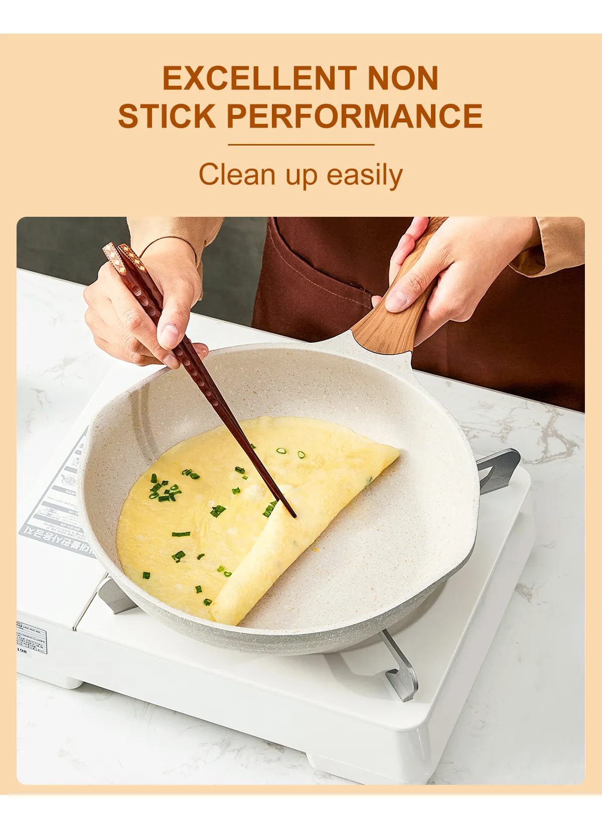 JEETEE White Granite Stone Non Stick Frying Pan with Cover Kawali Sale Cooking Pan Non Stick Frying Fan Induction Compatible