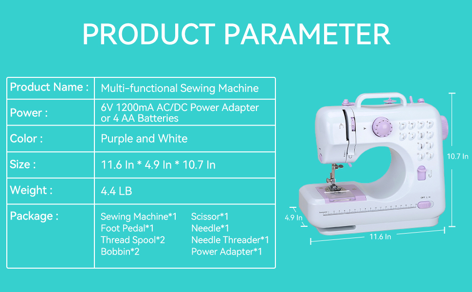 Mini Sewing Machine for Beginners. Portable Electric Sewing Machine with Dual Speed. 12 Built-in Stitches. Foot Pedal. and Accessories Kit for Home DIY Projects & Gift