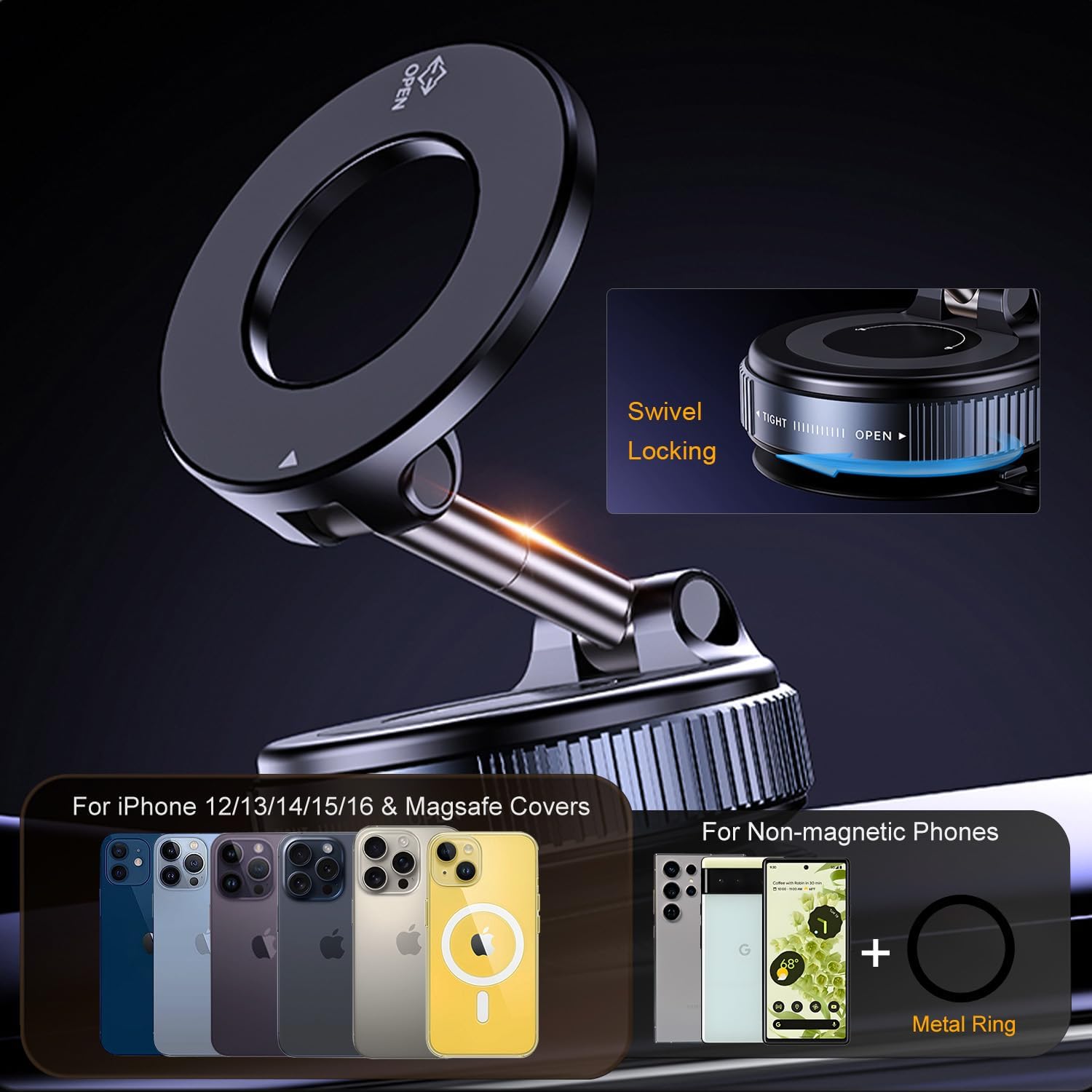 2025 Newest 360° Adjustable Vacuum Magnetic Suction Cup Phone Holder Mount